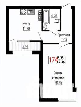 1-к квартира, строящийся дом, 45м2, 14/27 этаж