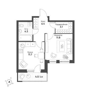 1-к квартира, строящийся дом, 39м2, 12/15 этаж