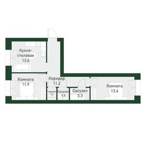 2-к квартира, вторичка, 56м2, 4/4 этаж