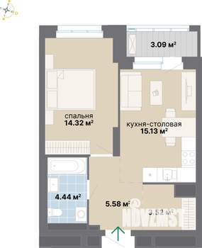 1-к квартира, вторичка, 46м2, 15/25 этаж