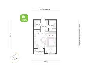 1-к квартира, вторичка, 46м2, 20/24 этаж