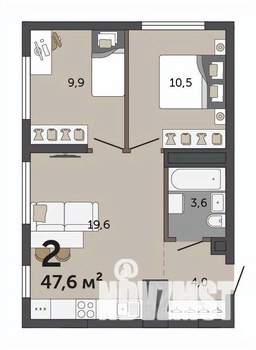 2-к квартира, строящийся дом, 48м2, 10/30 этаж