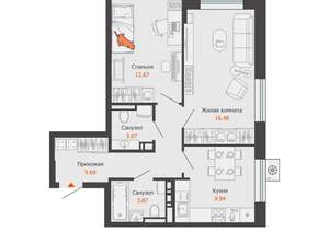 2-к квартира, вторичка, 56м2, 5/7 этаж