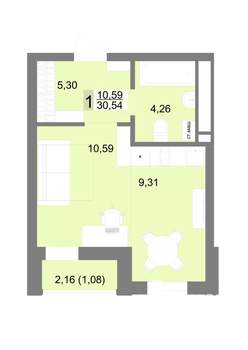 Студия квартира, строящийся дом, 31м2, 9/22 этаж