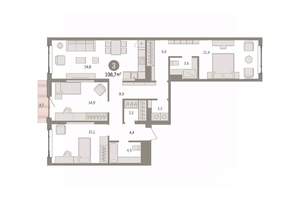 3-к квартира, вторичка, 109м2, 3/16 этаж