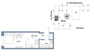 Студия квартира, строящийся дом, 25м2, 5/21 этаж