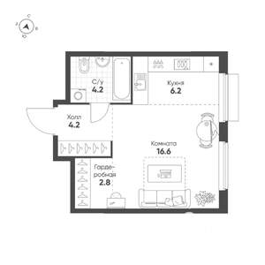 Студия квартира, вторичка, 34м2, 6/25 этаж