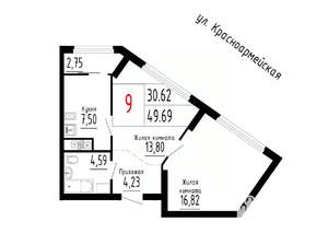 2-к квартира, строящийся дом, 50м2, 3/25 этаж