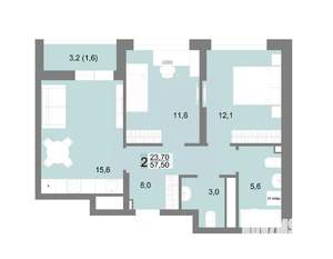 2-к квартира, строящийся дом, 58м2, 22/25 этаж