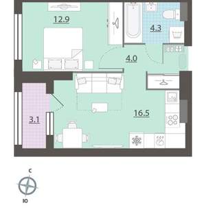 1-к квартира, вторичка, 40м2, 22/32 этаж