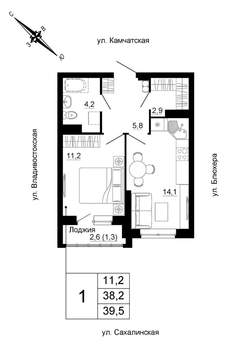 1-к квартира, строящийся дом, 40м2, 19/24 этаж