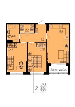 2-к квартира, вторичка, 56м2, 9/12 этаж