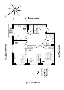 3-к квартира, вторичка, 76м2, 11/19 этаж