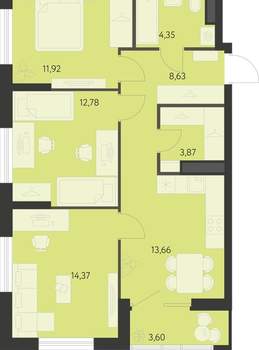 3-к квартира, вторичка, 72м2, 15/25 этаж