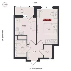 1-к квартира, вторичка, 42м2, 8/24 этаж