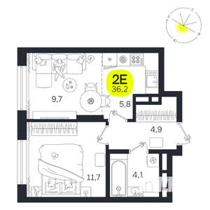 2-к квартира, вторичка, 36м2, 23/27 этаж