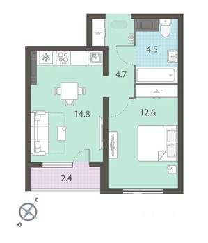 1-к квартира, вторичка, 38м2, 24/25 этаж