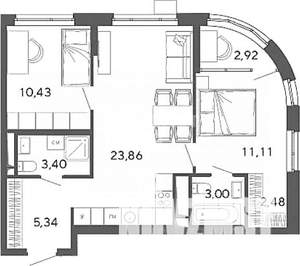 2-к квартира, вторичка, 63м2, 4/20 этаж