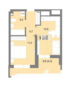 1-к квартира, вторичка, 40м2, 2/25 этаж