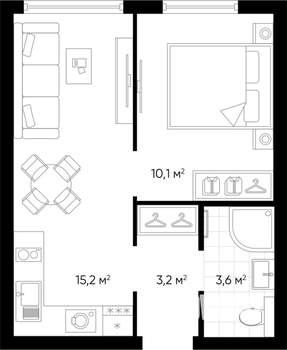 1-к квартира, строящийся дом, 32м2, 2/24 этаж