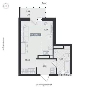 1-к квартира, вторичка, 33м2, 7/24 этаж