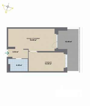 1-к квартира, вторичка, 54м2, 3/9 этаж