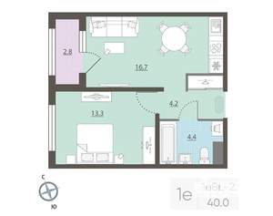 1-к квартира, вторичка, 40м2, 23/25 этаж