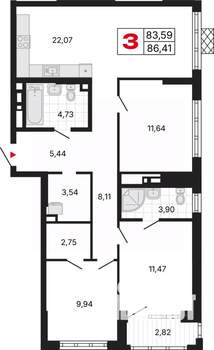 3-к квартира, вторичка, 86м2, 2/30 этаж