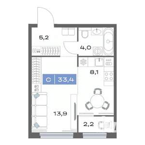 Студия квартира, вторичка, 33м2, 19/25 этаж