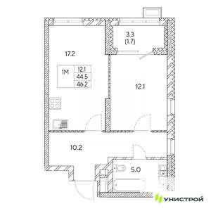 1-к квартира, вторичка, 46м2, 16/31 этаж