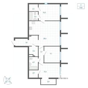 3-к квартира, вторичка, 98м2, 13/32 этаж