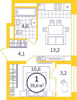 1-к квартира, вторичка, 34м2, 1/24 этаж