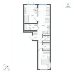 2-к квартира, строящийся дом, 60м2, 2/4 этаж