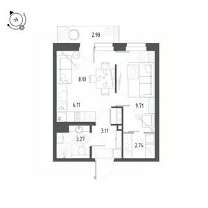 1-к квартира, строящийся дом, 34м2, 11/22 этаж