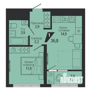 1-к квартира, вторичка, 37м2, 18/31 этаж
