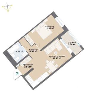 1-к квартира, вторичка, 46м2, 13/26 этаж