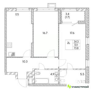 2-к квартира, вторичка, 74м2, 11/31 этаж