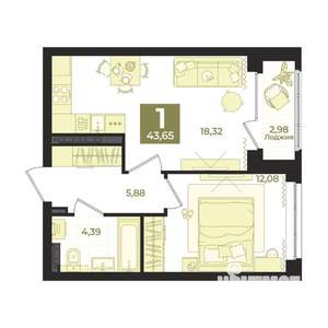 1-к квартира, вторичка, 44м2, 9/12 этаж