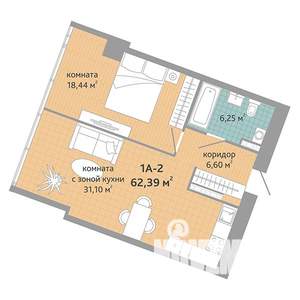 2-к квартира, вторичка, 62м2, 21/28 этаж