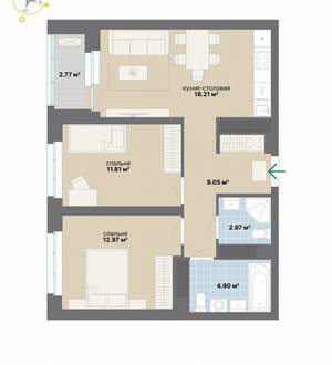 2-к квартира, вторичка, 63м2, 20/24 этаж