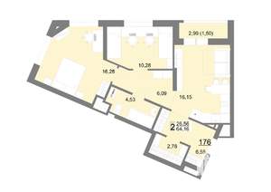 2-к квартира, строящийся дом, 64м2, 19/22 этаж