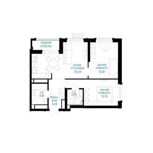 2-к квартира, строящийся дом, 59м2, 28/30 этаж