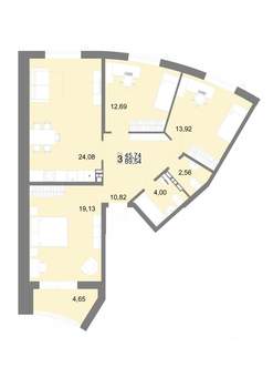 3-к квартира, строящийся дом, 90м2, 5/23 этаж