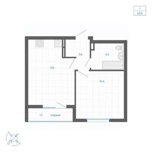 1-к квартира, вторичка, 43м2, 19/32 этаж