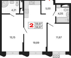 2-к квартира, вторичка, 60м2, 5/25 этаж