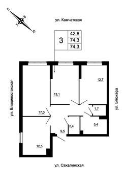 3-к квартира, вторичка, 74м2, 6/24 этаж