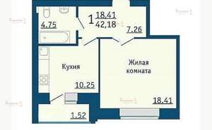 1-к квартира, вторичка, 43м2, 1/5 этаж