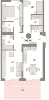 3-к квартира, вторичка, 101м2, 2/16 этаж