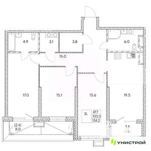 3-к квартира, вторичка, 104м2, 5/31 этаж