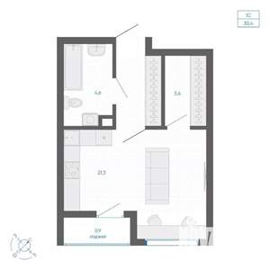 Студия квартира, вторичка, 30м2, 1/22 этаж